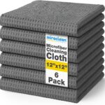 Waffle Weave Microfiber Towel, 12 x 12 inches, Barista Towels, Lint Free Cloth, Glass Towels, Waffle Towels Car Detailing, 6 Pack Premium Microfiber Cleaning Cloth
