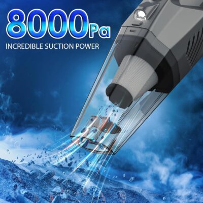 THINKWORK Car Cleaning Kit, Car Vacuum Kit, Gray Car Interior Detailing Kit with 8000PA High Power Vacuum, Including 7Pcs Detailing Brush Set and Bag - Image 2