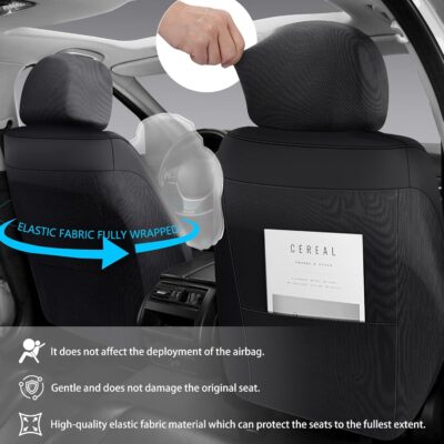 NS YOLO Universal Fit Full Coverage Leather Car Seat Covers for Cars,SUVs and Pick-up Trucks, Car Seat Protector,Automotive Seat Covers Full Set,Car Seat Cushion,Black Seat Cover for 5 Seats - Image 4
