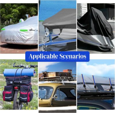 Hlogree 2PCS Car Cover Gust Straps Wind Protector,Bungee Cords Hook Clips Kit Hold Tarp Tie Down from Blowing Off in High Winds-Universal Fit for Most Cars,Sedans,SUVs,Trucks,Vans and More-Blue - Image 3