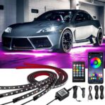 Car Underglow Lights, Yielinth Exterior LED Strip Lights with App and RF Remote Control,16 Million Colors Underglow Kit for Car