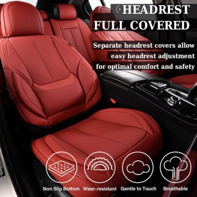 Coverado Car Seat Covers Full Set, Seat Covers for Cars, Red Car Seat Covers Front Seats and Back Car Seat Protector Waterproof, Leather Car Seat Cushion Universal Fit for Most Cars Blue - Image 4