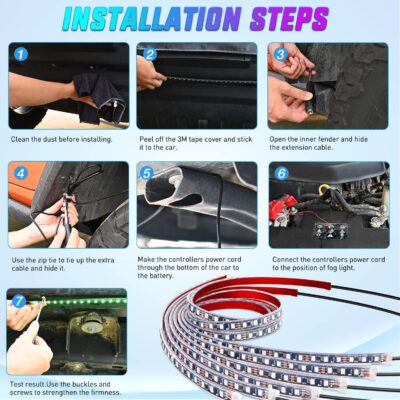 Nilight 6Pcs Car Underglow Neon Accent Strip Lights 300 LEDs RGB Multi Color DIY Sound Active Function Music Mode with APP Control and Remote for Van SUV Truck - Image 3