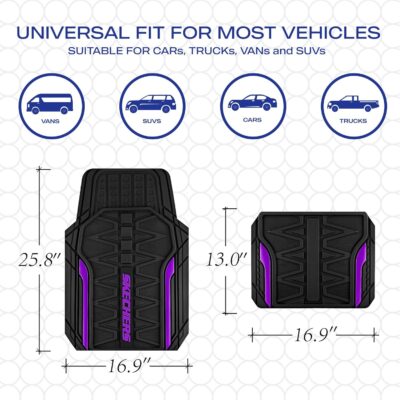 Skechers Car Floor Mats,Heavy Duty Rubber Car Mats Full Set,All Weather Floor Mats,Waterproof TrimTo Fit Universal Floor Liner Car Accessories,Automotive Floor Mats for Cars Trucks SUV,Purple - Image 6