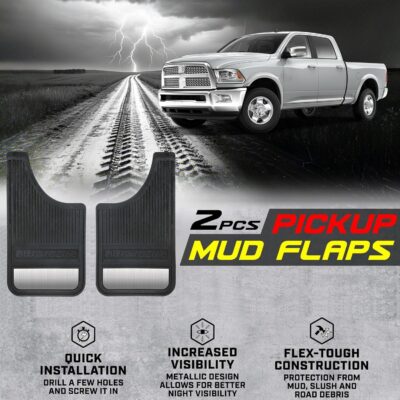 AUTOXBERT Mud Flaps for Trucks Heavy Duty Universal Rubber Mud Flaps Car Dirty Fender All Weather Mudguards Front Rear Splash Guards with Stainless Steel Plates, 2pc- Black - Image 7