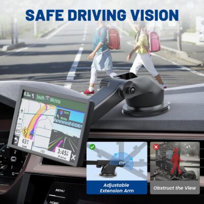 EWAY for Garmin GPS Mount w/Telescopic Extension Arm, Replacement Dash Ball Mount Holder for Dashboard Windshield Windscreen for Garmin Nuvi RV Dezl Drive Drivesmart Zumo Driveassist DriveLuxe - Image 3