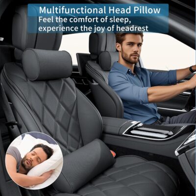 Car Headrest Pillow for Driving - Luxury Leather 100% Memory Foam, Ergonomic Neck Support - Universal Fit Head Rest Travel Pillow for Most Cars, Home & Office, Black, 2 Pack - Image 8