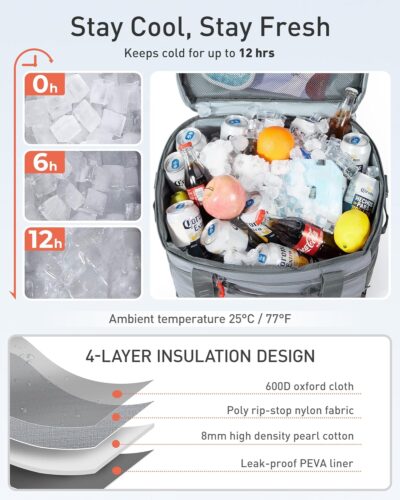 TOURIT Soft Sided Cooler Bag Insulated 48/60 Cans, Large Collapsible & Leakproof Ice Chest for Picnic, Beach, Camping, Travel - Image 2