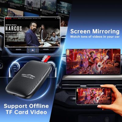 5-in-1 Wireless CarPlay Adapter Support Netflix/YouTube/TF, Wireless Android Auto & Carplay Adapter with USB-A/USB-C Cables, Convert Wired to Wireles Apple Dongle, Magic Video Box Car Play for iPhone - Image 7