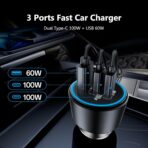 USB C Car Charger Fast Charging 200W, Dual PD 100W Type C Car Charger, PD3.0/QC4.0/PPS Cigarette Lighter Adapter for iPhone 16/15/14/13/12, Galaxy S22/S21 Ultra, MacBook, Laptop etc - Image 3