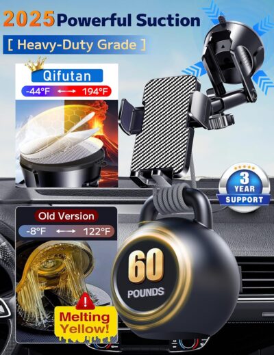 Qifutan Dash Mounted Holders Phone Holders for Your Car Phone Mount for Car Windshield Dashboard Air Vent Universal Desk Mounts Hands Free Automobile Cell Phone Holder Fit for iPhone Smartphone - Image 3