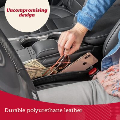 Lusso Gear Car Seat Gap Organizer - Pack of 2 - Prevents Items Falling & Seat Gap Filler - Universal Fit 0.5"-2" Slots & Automotive Use - Easy Clean Design for Auto Accessories - Gray Faux Leather - Image 8