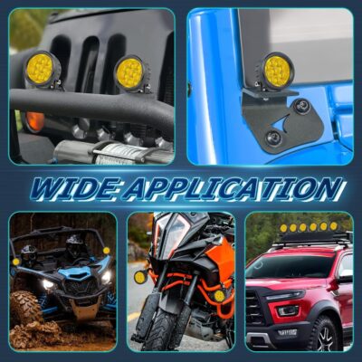 Round LED Pods Yellow, Niwaker 2PCS 54W 3 Inch Fog Lights Off Road Lighting Amber Driving Light Flood LED Light Pods Round Work Lights for Truck Pickup ATV UTV Motorcycle Tractor Boat - Image 7