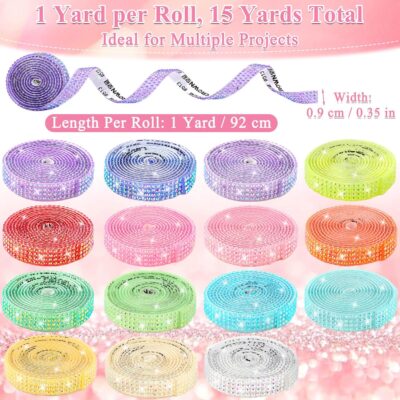 15 Yards Self Adhesive Rhinestone Strips, Rhinestone Ribbons Self Adhesive, Diamond Crystal Bedazzling Strips Glitter Bling Rhinestones Tape Stickers for Crafts, Fabric, Car, Shoes, Décor - Image 4