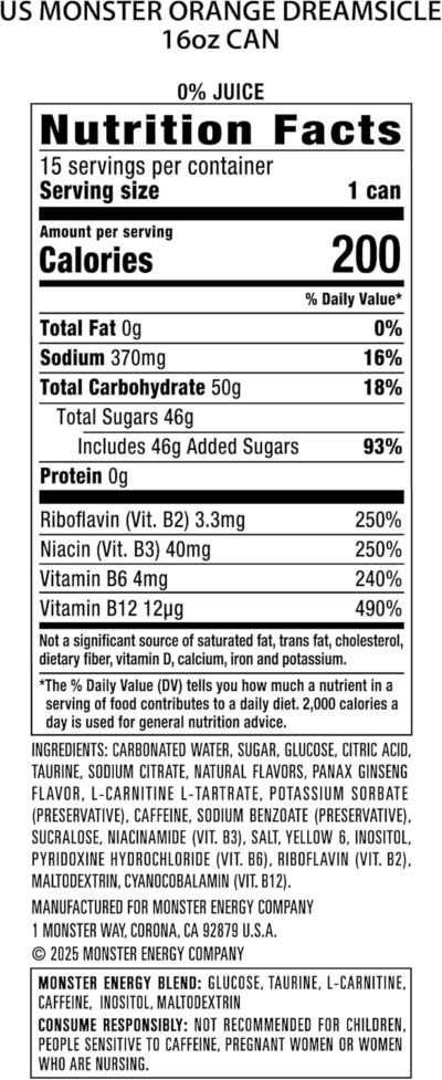 Monster Energy Orange Dreamsicle, Energy Drink, 16 Ounce (Pack of 15) - Image 4