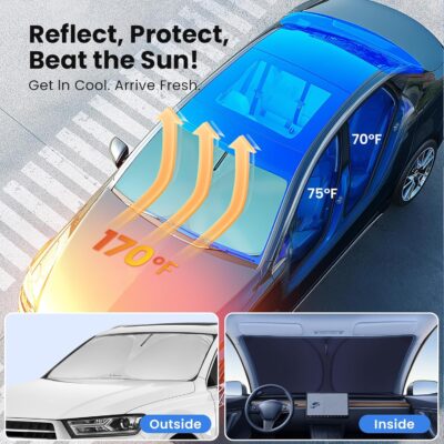 Windshield Sunshade for Dodge RAM 1500 2019-2023 2024 2025 2026 - Innovative No-Light-Pass Technology, Mirror Cut-Out, Blocks 99% UV Rays, Fade-Resistant, Easy-Fold RAM 1500 Windshield Sun Shade - Image 2