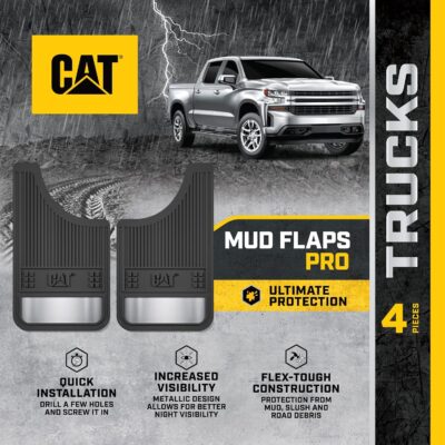 Caterpillar Heavy Duty Splash Guards Pro Mud Flaps Fenders - Ultra Tough Dirt/Slush Protection with Night Reflectors - Easy Installation (CAGD-080+CAGD-080_ALT) Front/Rear Tires, 4 Count (Pack of 1) - Image 2