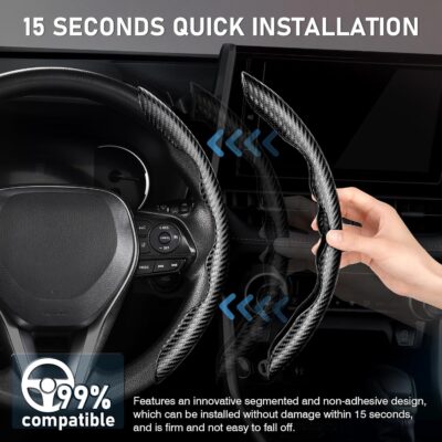 Cartist Carbon Fiber Steering Wheel Cover - Anti-Slip, Steering Wheel Cover for Men/Women - Durable, Universal Car Accessory (Black) - Image 4