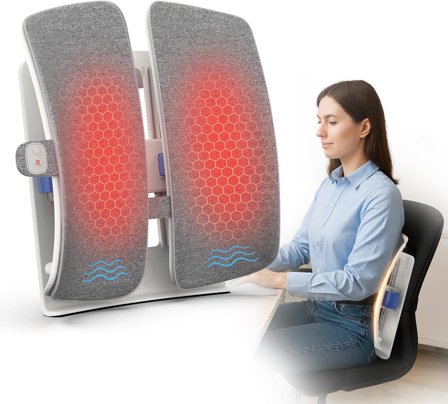 81PPh5Wiz9L._AC_SL1500_.jpg COMFIER Heated Lumbar Support Pillow with Vibration Massage, Back Support Cushion for Office Chair, Adjustable Height up to 18.1 in – Thoughtful Gifts for Mom Dad Women Men - Image 1