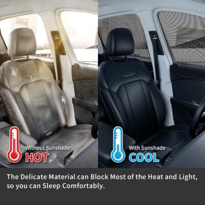 Aokway Car Side Window Sunshades, Driver Car Window Screen Mesh, Universal Fit for Camping and UV Protection (Black, Front Side 2pcs) - Image 4