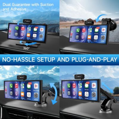 CarPlay Screen for Car Tablet Android Auto Smart Screen for Car, 4K Dash Cam Portable Car Play with 3 Channel Camera Backup Camera,10.26” Wireless Display FM Radio Stereo Bluetooth 5.2, 32GB Black - Image 7