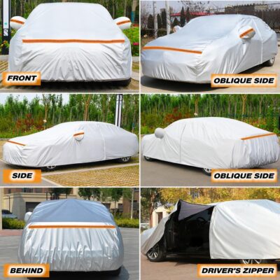 TUCAREST 6 Layers Full Car Cover for Sedan/Wagon/Coupe/Hatchback - Waterproof, Insulated, Anti-UV, Snow-Proof, Anti-Wind, All-Weather, Thickened Protection, up to 191 in - Image 8