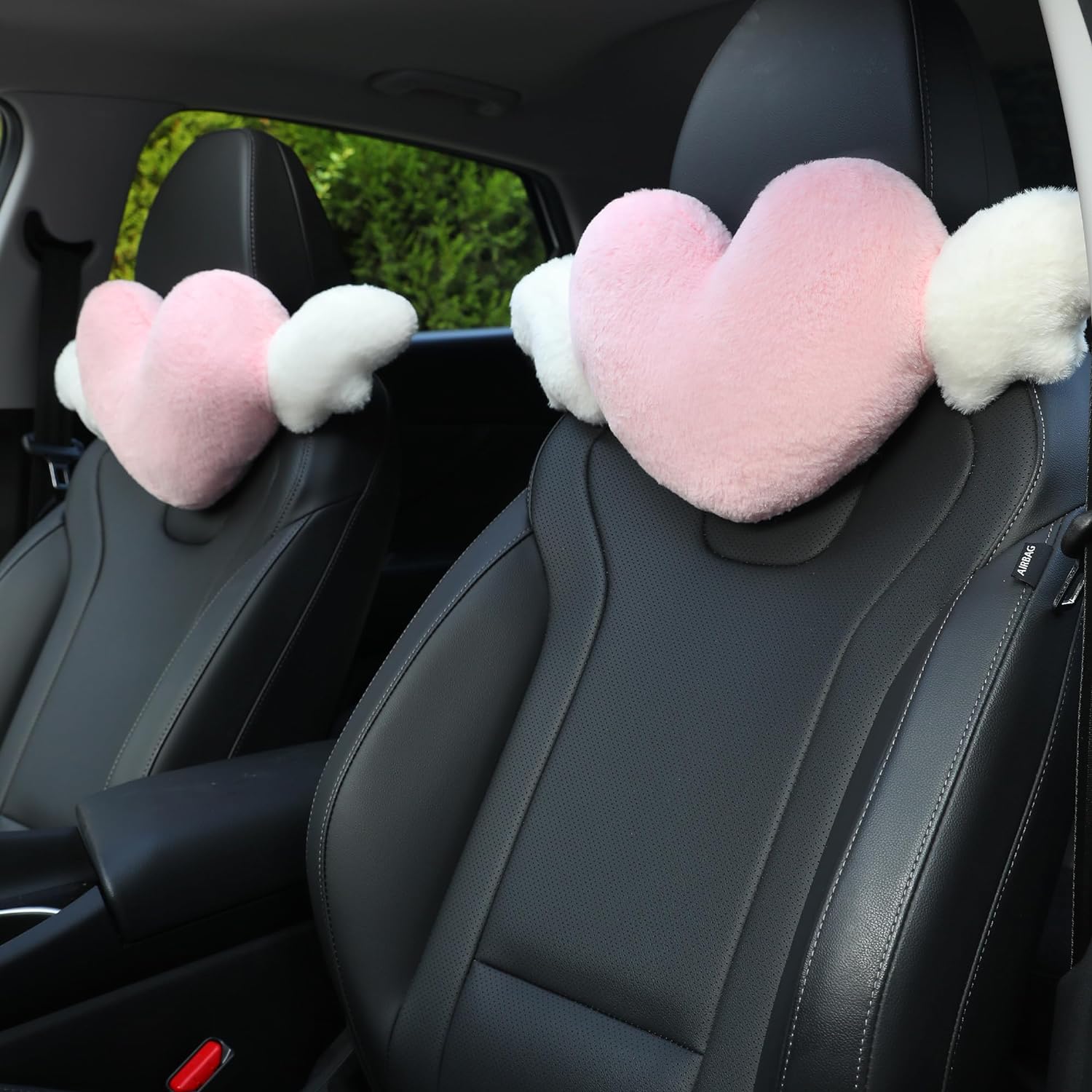 81PgI5NgUmL._AC_SL1500_.jpg 2 Pack Heart Shaped Cute Car Headrest Pillow with Angel Wings - Comfortable Soft Head Rest Cushion Kawaii Car Accessories Neck Pillow for Driving Travelling Office Home Decor - Pink Love Heart - Image 1