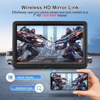 Carplay Screen for Car, 7" Wireless Carplay & Android Auto, Portable HD Touchscreen with Mirror Link, GPS Navigation, Voice Control, Hands-Free Calling, Bluetooth/AUX/FM, Plug & Play Car Play Screen - Image 4