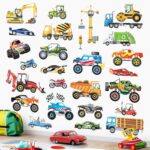 decalmile Cars Wall Decals Construction Transports Vehicles Racing Cars Wall Stickers Boys Room Kids Bedroom Toddles Playroom Wall Decor