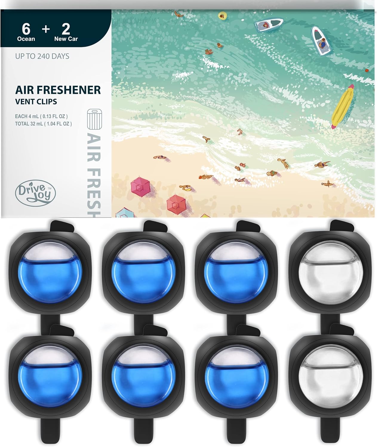 81PqJQz7IJL._AC_SL1500_.jpg Car Air Freshener Vent Clips, 8 PK, 6 Ocean, 2 New Car Scent, Long Lasting Air Fresheners for Men & Women, Up to 240 Days, Odor Eliminator - Image 1