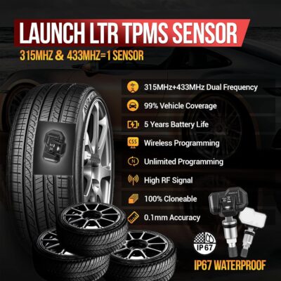 Launch TPMS Sensor, 2 in 1 Dual Frequency 315Mhz & 433Mhz Universal Programmable OEM TPMS RF-Sensor, Fit for Tire Pressure Monitoring System, Unlimited Programmability Press in 1 Sensor, Metal - Image 2