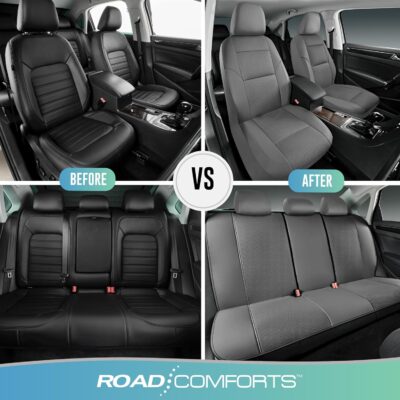 Road Comforts Full Set Leather Mesh Car Seat Cover - Front and Rear, Breathable & Stylish, Airbag Compatible, Universal Fit for Cars, SUVs, Trucks, and Vans - Gray - Image 3