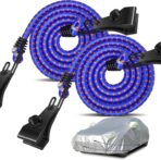 Hlogree 2PCS Car Cover Gust Straps Wind Protector,Bungee Cords Hook Clips Kit Hold Tarp Tie Down from Blowing Off in High Winds-Universal Fit for Most Cars,Sedans,SUVs,Trucks,Vans and More-Blue