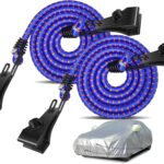 Hlogree 2PCS Car Cover Gust Straps Wind Protector,Bungee Cords Hook Clips Kit Hold Tarp Tie Down from Blowing Off in High Winds-Universal Fit for Most Cars,Sedans,SUVs,Trucks,Vans and More-Blue