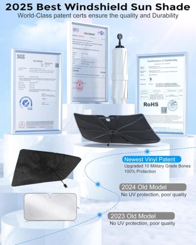 [2026 Upgraded] Weektic Truck Windshield Sun Shade for F-150/Silverado/Tundra/RAM 1500/Sierra - 5 Layers Ice Crystal Coating Blocks 99% UV, Cools Interior | 360° Swivel Handle for Easy Use - Image 5