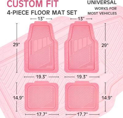 CAR PASS Heavy Duty Rubber Floor Mats 4-Piece,Pink Car Mats Full Sets Anti-Slip,Waterproof Universal Trim-to-Fit for Car SUV Truck, Durable All Weather Automotive Car Mats for Women,Girly(All Pink) - Image 2
