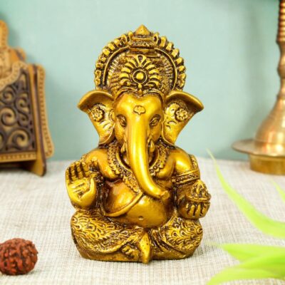 TIED RIBBONS Ganesh Statue for Car Dashboard | Resin, 3.7 inch | Gold Ganesha Statue for Home, Office, Desk, Pooja | Baby Ganesha Statues | Pongal Decorations | Indian Decor - Image 2