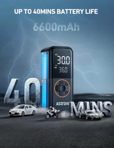 AstroAI L4 Tire Inflator Portable Air Compressor, 150PSI Portable Air Pump for Car Tires with Pressure Gauge LED Light, Electric Air Pump Quick Inflation for Cars, Motorcycles, Bikes, Tires, Balls - Image 3