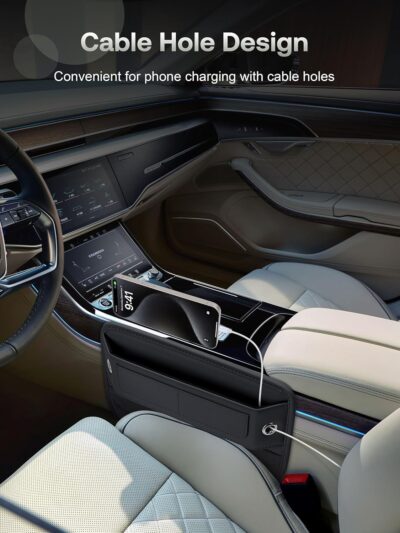 Universal Fit Premium Leather Car Seat Gap Filler Organizer, Center Console Organizer with Card Slots, Clever Gifts for Car SUV Truck Owners (Black, 2 Pack) - Image 3