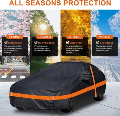 NEVERLAND Car Cover Waterproof All Weather with Door Zipper,Car Covers for Automobiles Scratch Resistant, Outdoor Full Exterior Covers Snowproof UV Protection Windproof(Fit Sedan Length 190-196 inch) - Image 5