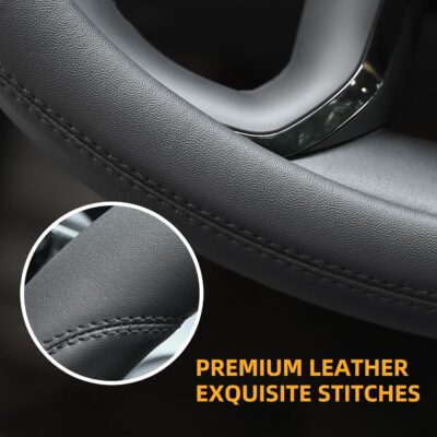 Valleycomfy Microfiber Leather Steering Wheel Cover Universal 15 inch (Black) - Image 4