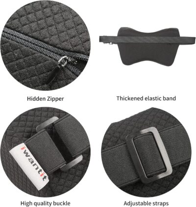 iwantit® Car Neck Pillows with Memory Foam, Neck Supporting for Long Time Driving, Adjustable Straps and Comfy Outer Cover(Black,1Package, Large Size) - Image 6