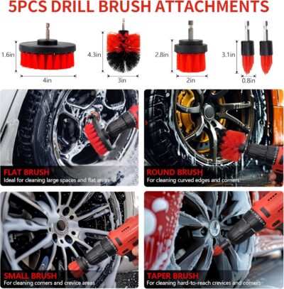 32Pcs Car Detailing Kit, Auto Detailing Brush Set and Drill Brush Attachments with Portable Handbag, Multi-Functional Vehicle Cleaning Tool for Wheels, Windshield - Image 3