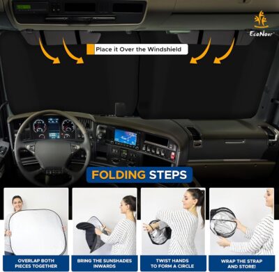 EcoNour 2-Piece Foldable Spring RV Windshield Sunshade, Reflective 240T Polyester for RVs, Trucks, Motorhomes, Bus Side Window, XX-Large (41.5 in x 50 in) - Image 7