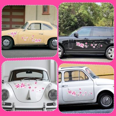 2 Sheets Cherry Blossom Car Decal, Cherry Blossom Vinyl Car Sticker Scratches Stickers Cars Decoration Vinyl Waterproof Sticker Flower Decals for Cars, Laptop, Wall, Window, Luggage and Bumper - Image 2