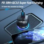 Bluetooth 5.3 FM Transmitter for Car, Bluetooth Car Adapter with Type-C PD(30W) Charger and QC3.0 USB Port, Wireless FM Radio Transmitter, Support MP3 Player, Handsfree Calling, LED Backlit,U Disk - Image 3