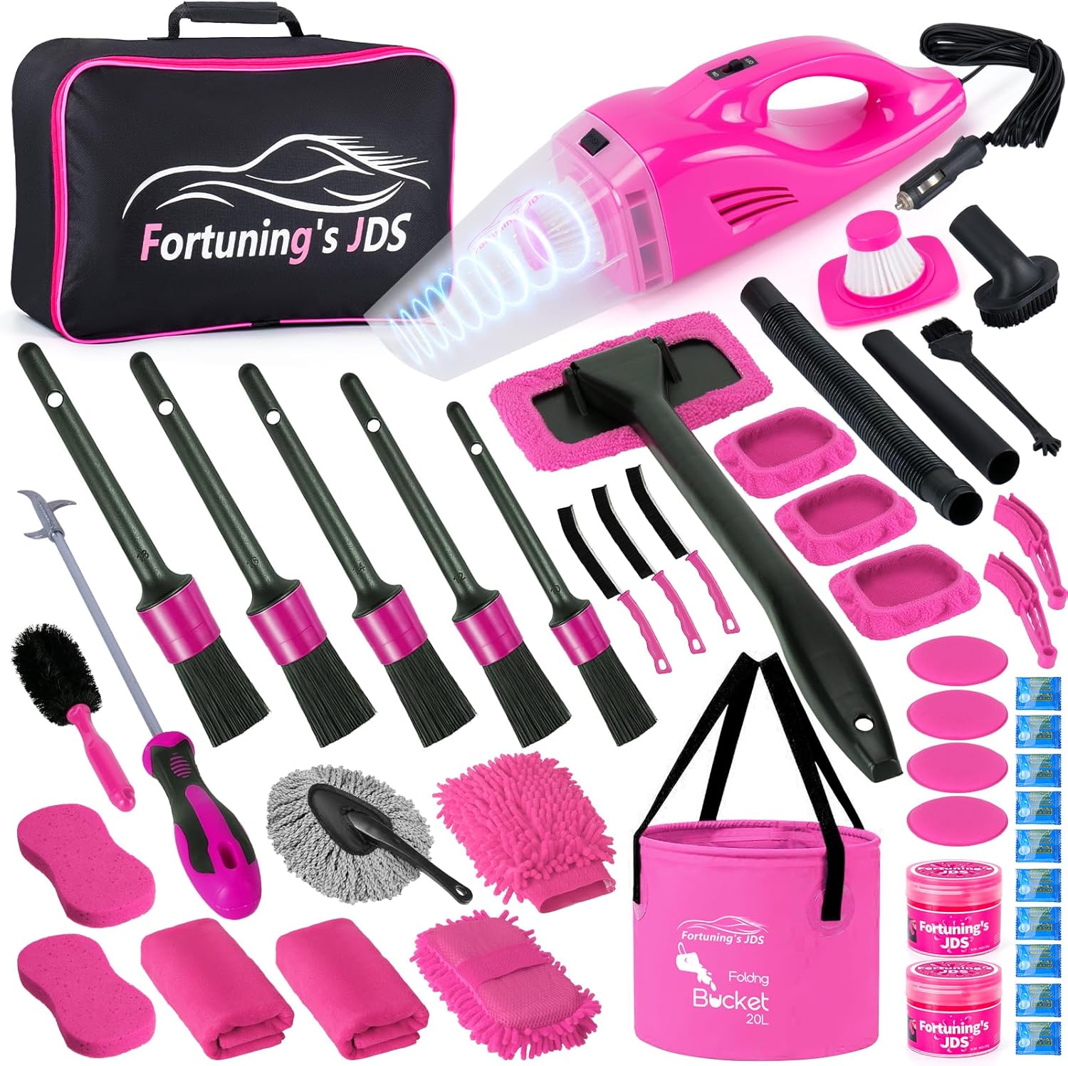 81QtegLDJL._AC_SL1500_.jpg 47PCS Car Detailing Kit Interior Cleaner, Car Cleaning Supplies with High Power Car Vacuum Cleaner,Auto Detailing Kit,Car Wash Kit with Bucket Detailing Brush Set,Pink Car Accessories for Women - Image 1