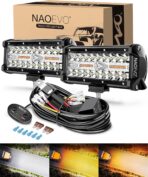 NAOEVO 7 Inch Light Bar, 240W 24,000LM Offroad Fog/Driving Lights LED Pods with 2 Leads Wiring Harness, Spot Flood Combo LED Work Lights for Truck Boat UTV ATV, 2-Pack (White/Amber/White&Amber)