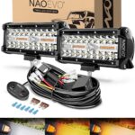 NAOEVO 7 Inch Light Bar, 240W 24,000LM Offroad Fog/Driving Lights LED Pods with 2 Leads Wiring Harness, Spot Flood Combo LED Work Lights for Truck Boat UTV ATV, 2-Pack (White/Amber/White&Amber)