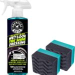 Chemical Guys Galactic Black Wet Look Tire Shine Dressing, 16 fl oz + Wonder Wave Durafoam Contoured Large Tire Dressing Applicator Pad, Pack of 2 - HOL457